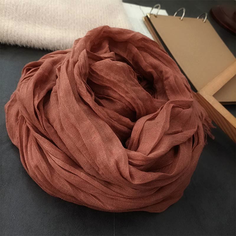 Écharpe fine en coton et lin léger de couleur unie pour femme - Rouge brique - image 10