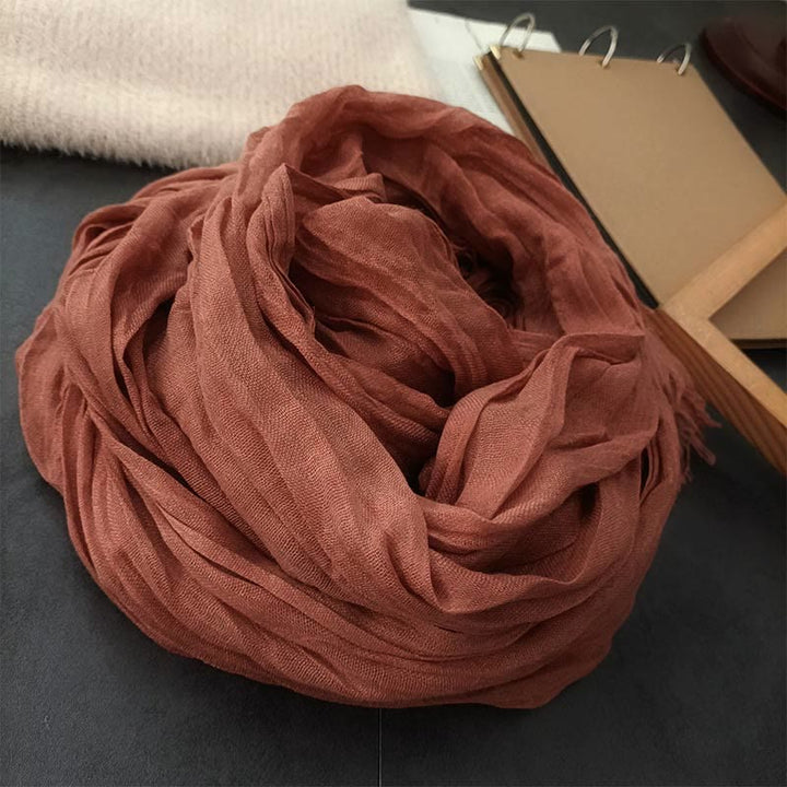 Écharpe fine en coton et lin léger de couleur unie pour femme - Rouge brique - image 10