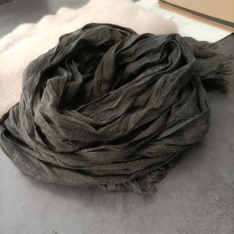 Écharpe fine en coton et lin léger de couleur unie pour femme - Gris foncé - image 12