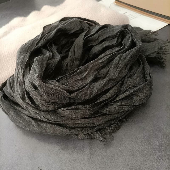 Écharpe fine en coton et lin léger de couleur unie pour femme - Gris foncé - image 12