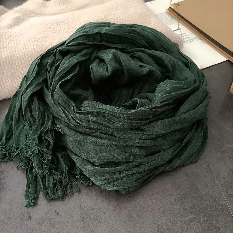 Écharpe fine en coton et lin léger de couleur unie pour femme - Vert - image 4