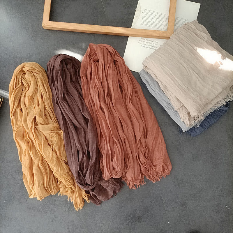Écharpe fine en coton et lin léger de couleur unie pour femme - image 3