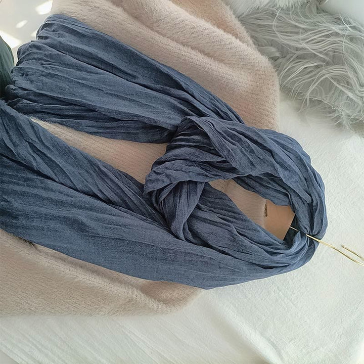 Écharpe fine en coton et lin léger de couleur unie pour femme - Bleu - image 5