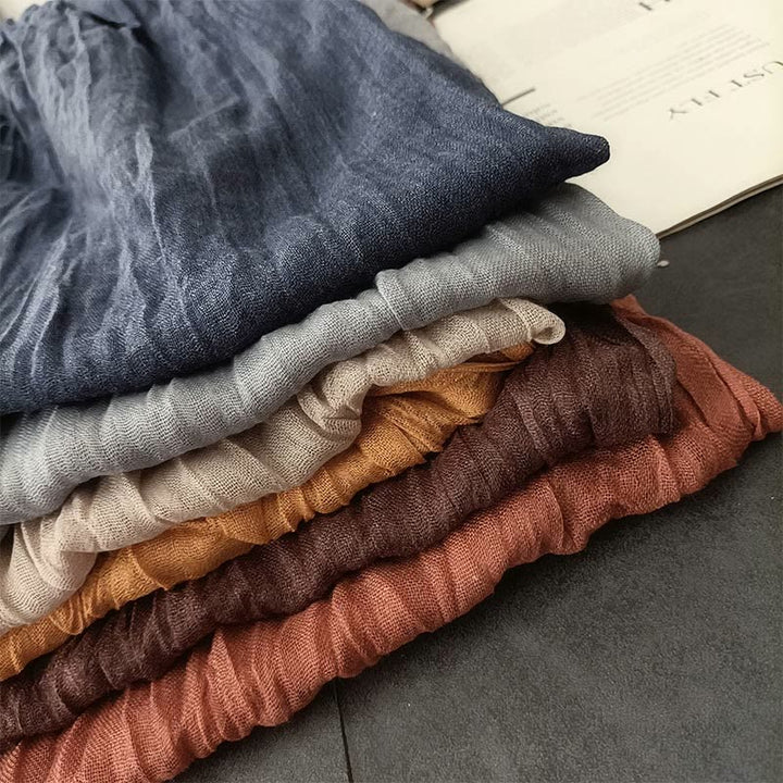 Écharpe fine en coton et lin léger de couleur unie pour femme - image 0