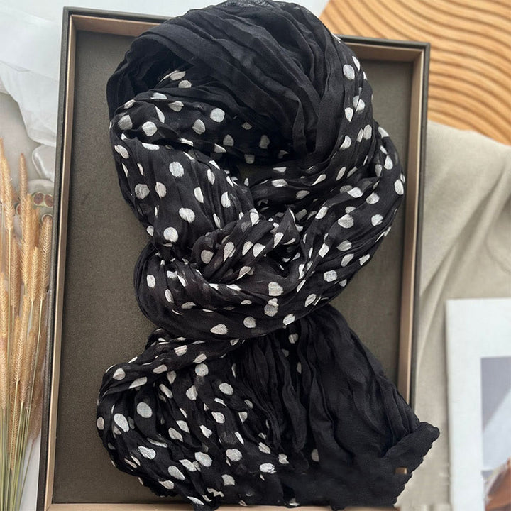 Écharpe fine froissée à pois rétro pour femme
