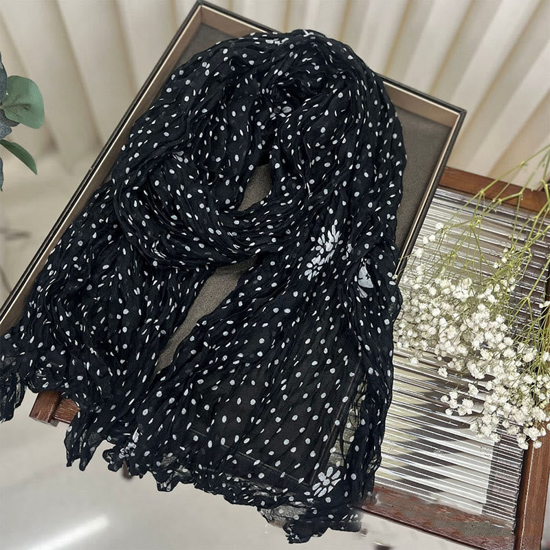 Écharpe fine froissée à pois rétro pour femme