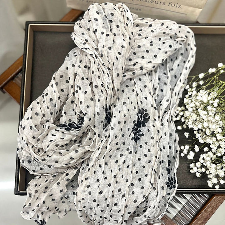 Écharpe fine froissée à pois rétro pour femme