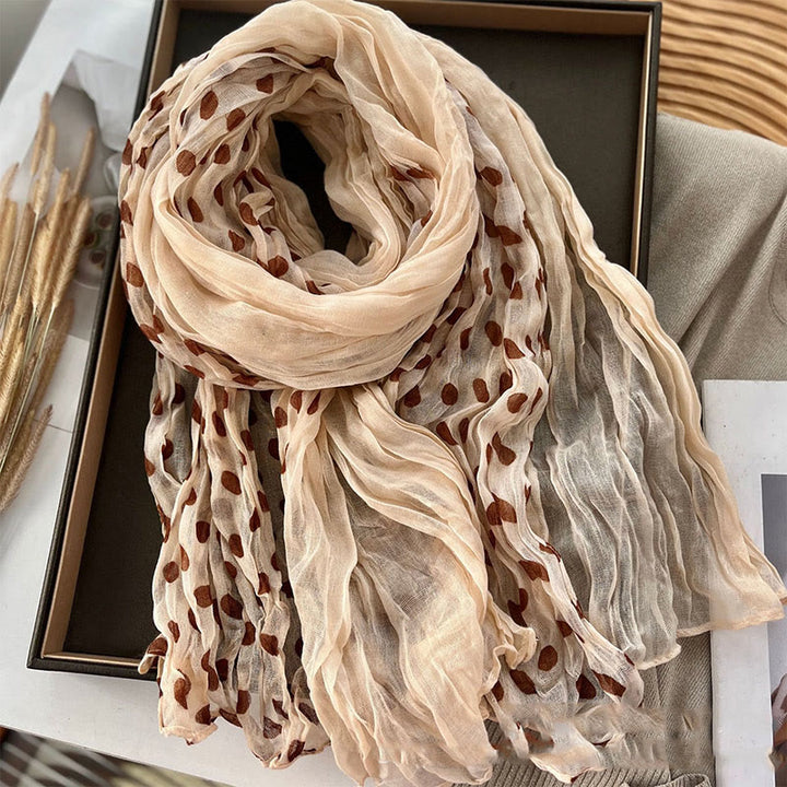 Écharpe fine froissée à pois rétro pour femme