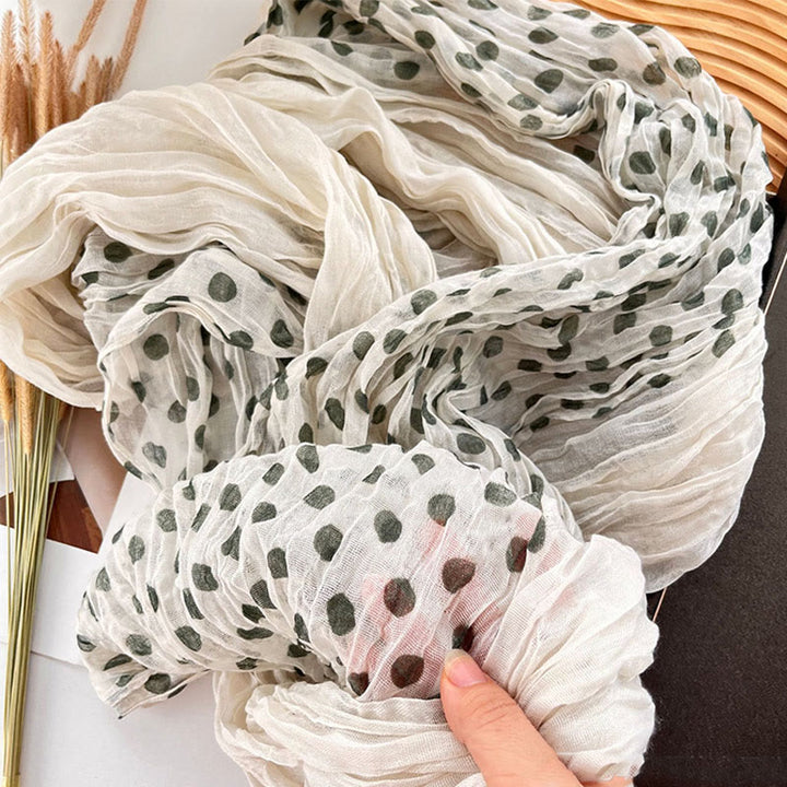 Écharpe fine froissée à pois rétro pour femme