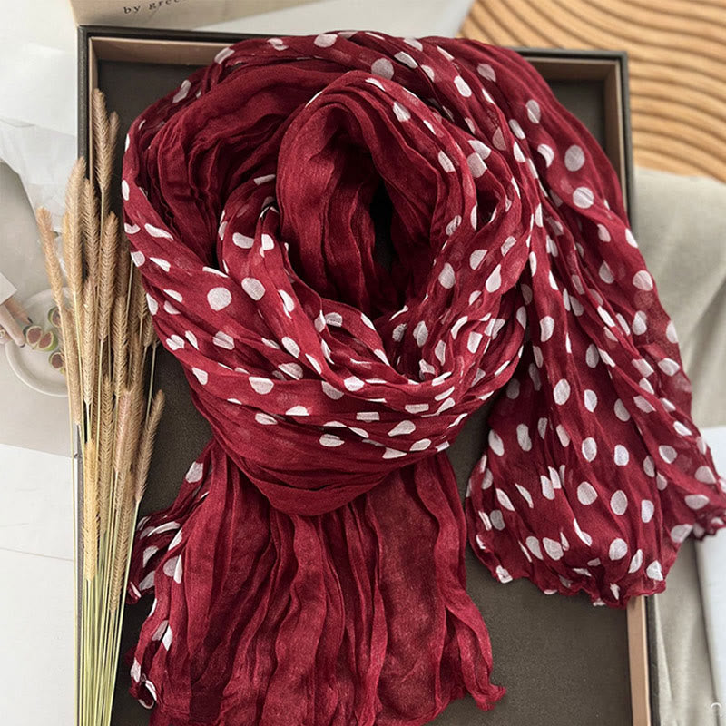 Écharpe fine froissée à pois rétro pour femme