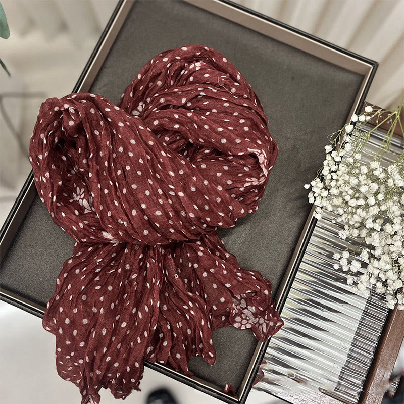 Écharpe fine froissée à pois rétro pour femme