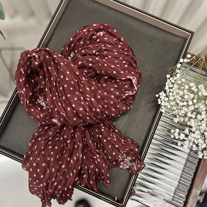 Écharpe fine froissée à pois rétro pour femme
