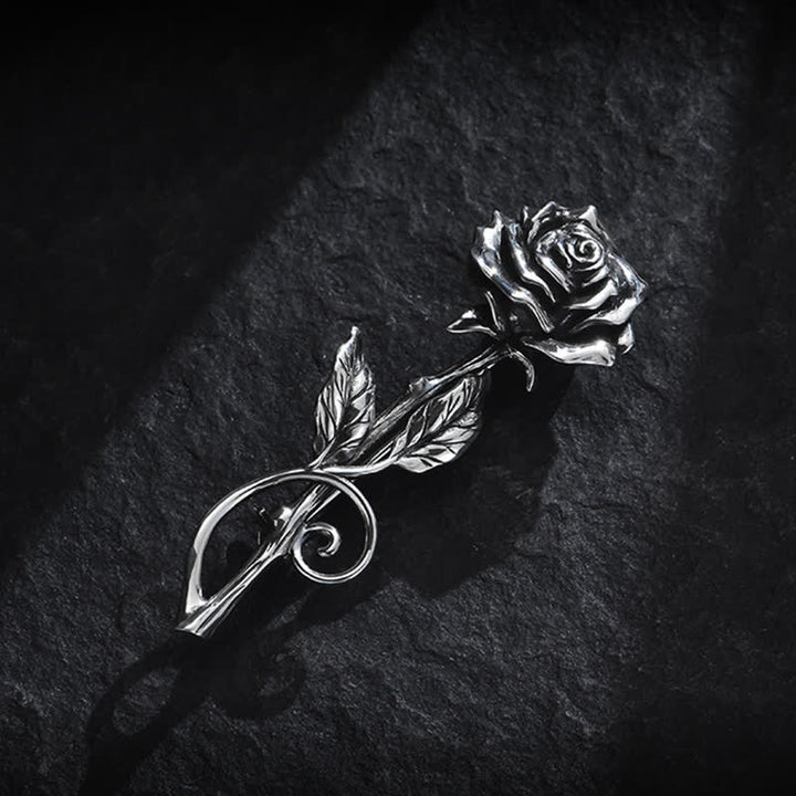 Broche romantique en argent 3D pour homme, motif rose