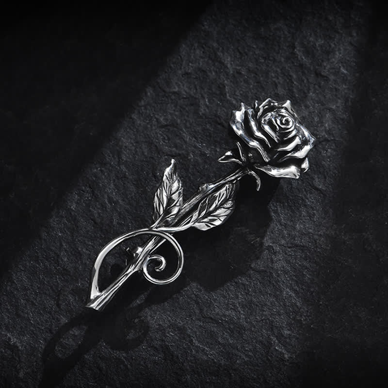 Broche romantique en argent 3D pour homme, motif rose - image 2