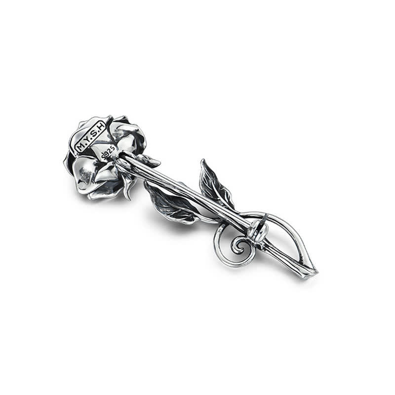 Broche romantique en argent 3D pour homme, motif rose