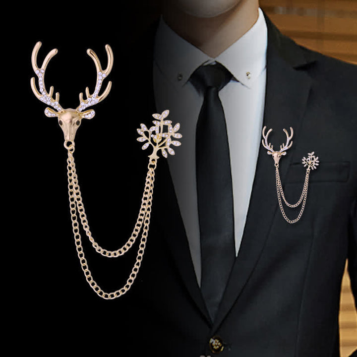 Broche de costume habillée à double chaîne en forme de renne pour homme