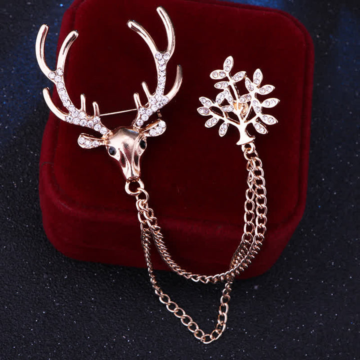Broche de costume habillée à double chaîne en forme de renne pour homme