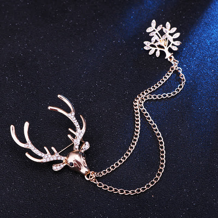 Broche de costume habillée à double chaîne en forme de renne pour homme