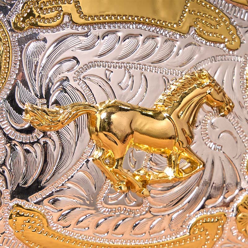 Ceinture en cuir à boucle de cowboy western à faire soi-même avec cheval au galop doré - image 4