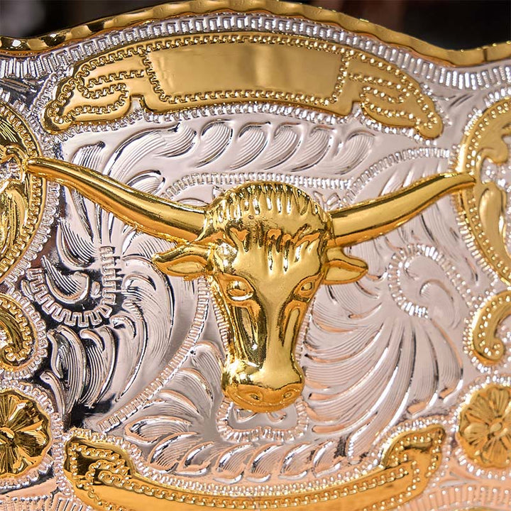 Ceinture en cuir à boucle de cowboy western DIY avec tête de taureau dorée - image 4