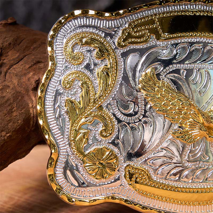Ceinture en cuir à boucle style cowboy western avec aigle volant doré - image 5