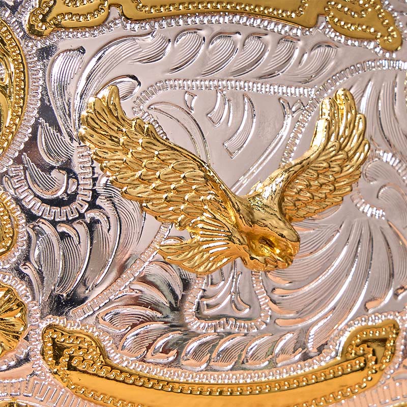 Ceinture en cuir à boucle style cowboy western avec aigle volant doré - image 4