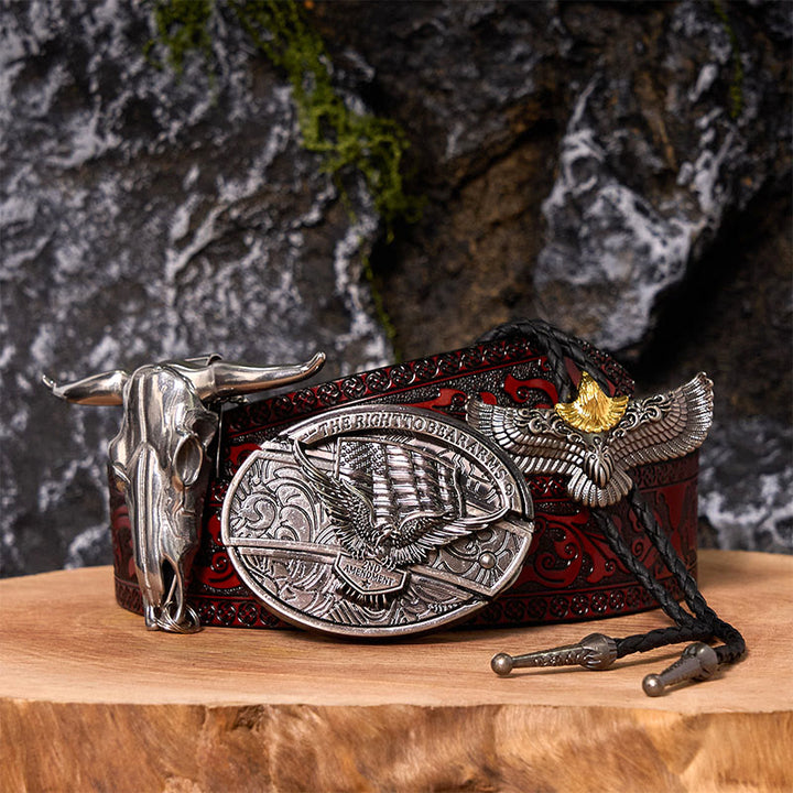 Ensemble de boucles de ceinture et de cravates bolo Eagle Flag DIY - Drapeau de l'aigle - Ceinture marron sculptée - 42 - image 9