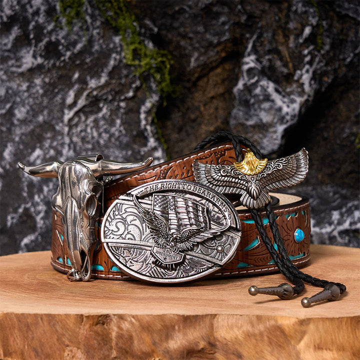 Ensemble de boucles de ceinture et de cravates bolo Eagle Flag DIY - Drapeau de l'aigle - Ceinture sculptée en turquoise - 42 - image 6