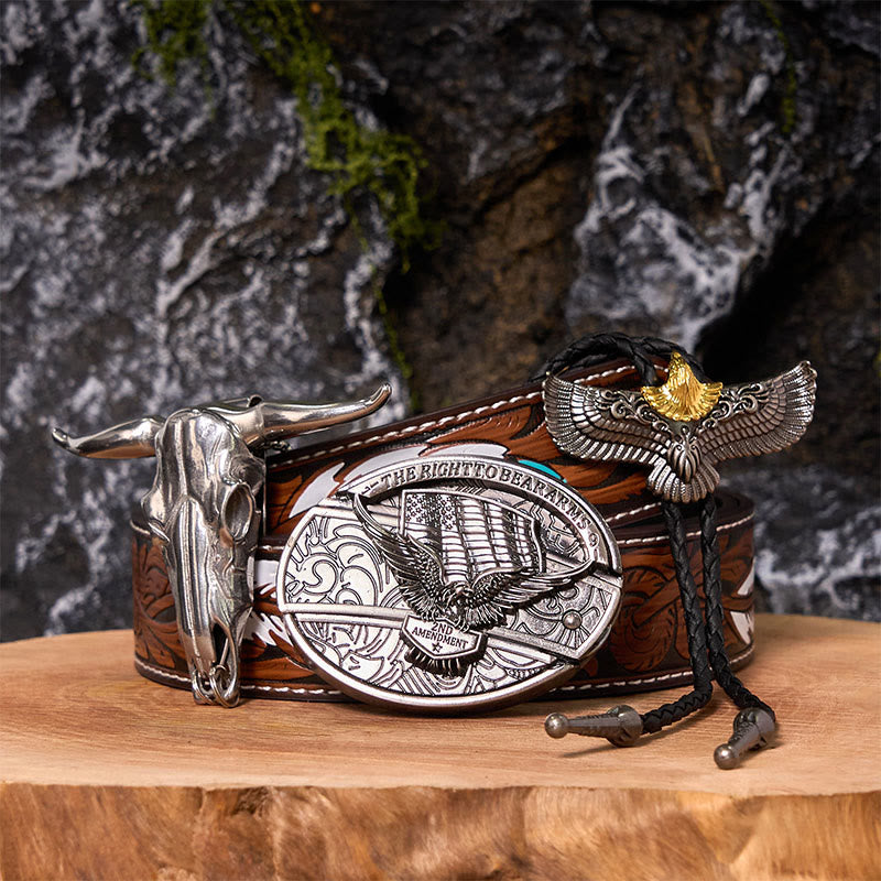 Ensemble de boucles de ceinture et de cravates bolo Eagle Flag DIY - Drapeau de l'aigle - Ceinture à plumes marron - 40 - image 0