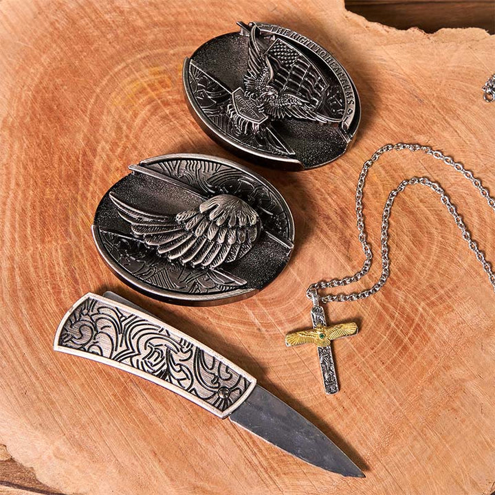 Ensemble de boucles de ceinture à couteau caché Eagle Wings DIY avec collier en croix d'aigle