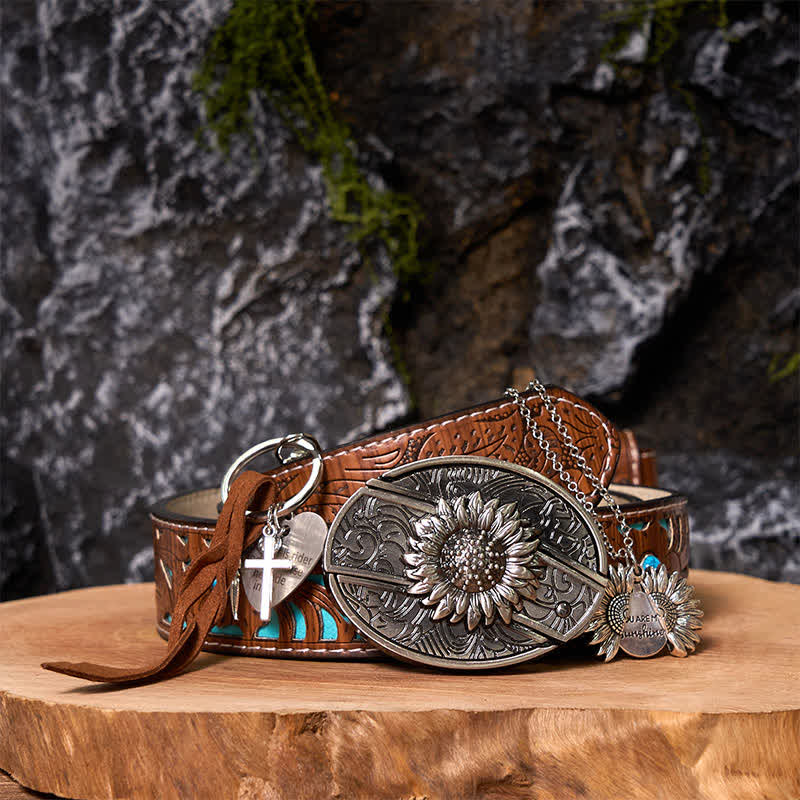 Ensemble de porte-clés, collier et boucle de ceinture à couteau caché DIY Western Sunflower