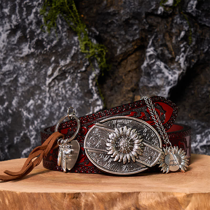 Ensemble de porte-clés, collier et boucle de ceinture à couteau caché DIY Western Sunflower