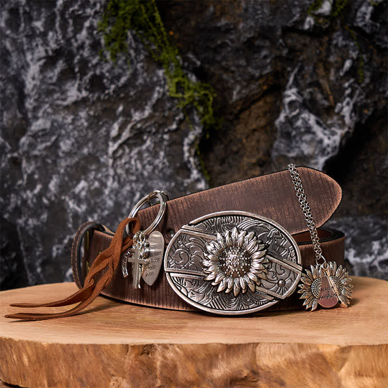 Ensemble de porte-clés, collier et boucle de ceinture à couteau caché DIY Western Sunflower