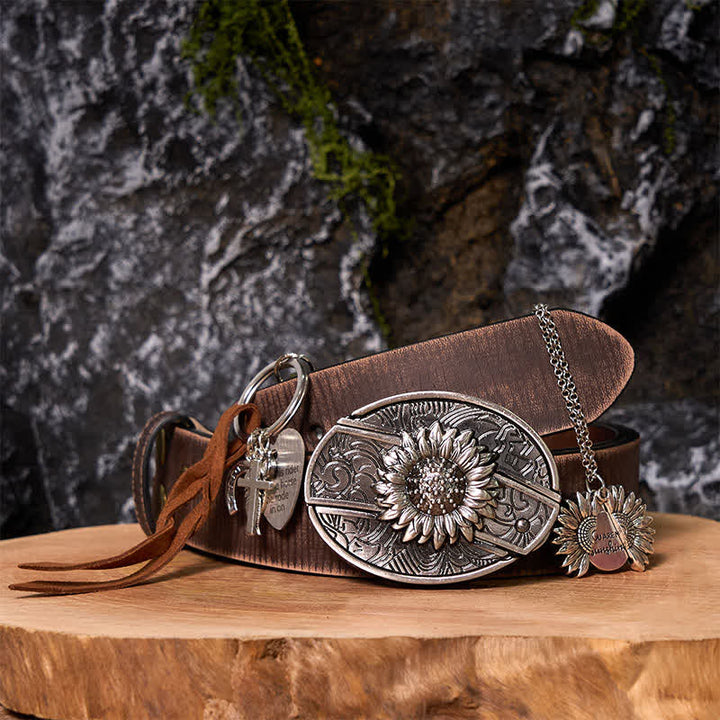 Ensemble de porte-clés, collier et boucle de ceinture à couteau caché DIY Western Sunflower