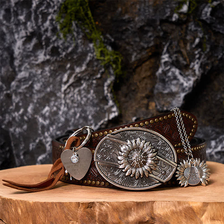 Ensemble de porte-clés, collier et boucle de ceinture à couteau caché DIY Western Sunflower