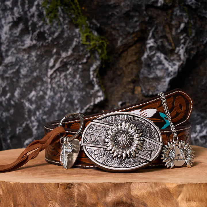 Ensemble de porte-clés, collier et boucle de ceinture à couteau caché DIY Western Sunflower