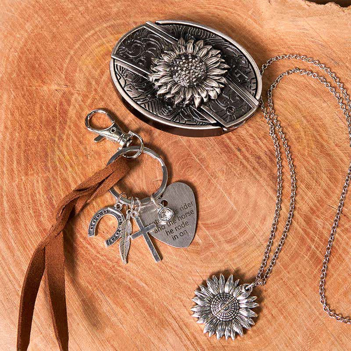 Ensemble de porte-clés, collier et boucle de ceinture à couteau caché DIY Western Sunflower