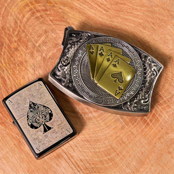 Coffret de bricolage Poker Ace avec couteau caché, boucle de ceinture et briquet Black Ice