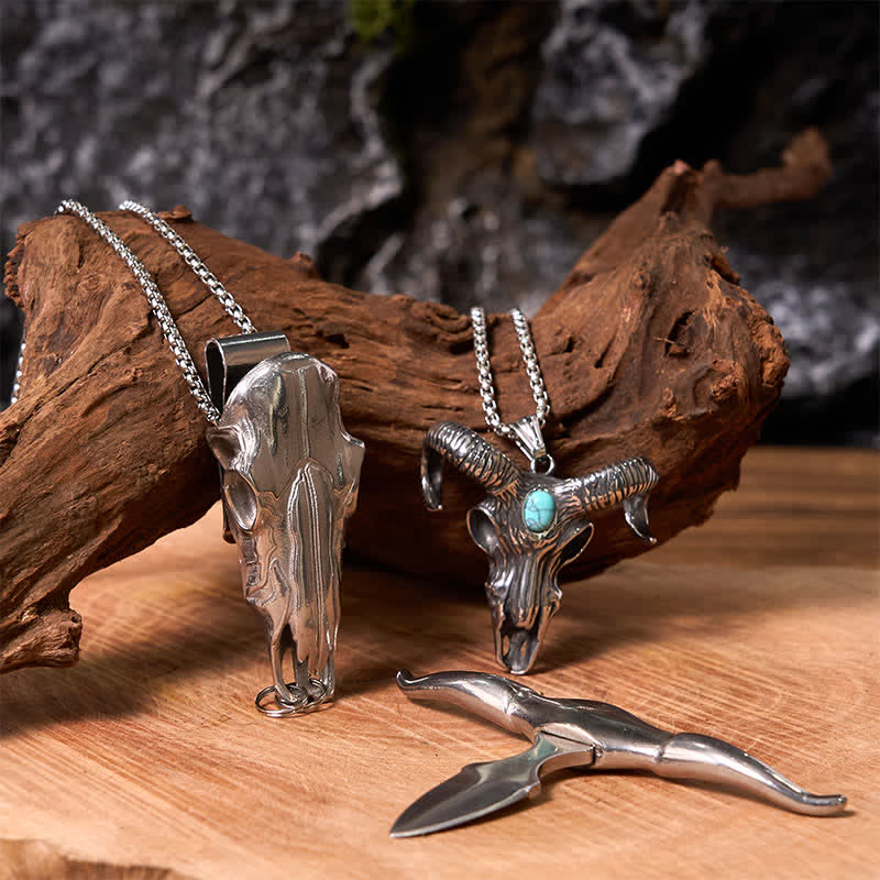 Ensemble de colliers pendentif taureau Longhorn turquoise et corne de bélier - Argent - image 3