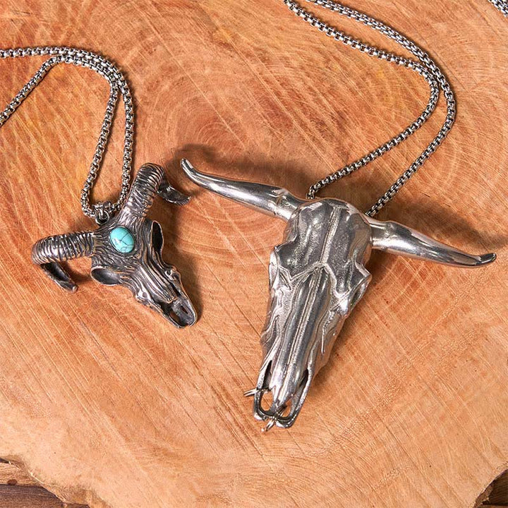 Ensemble de colliers et pendentifs en forme de tête de bélier turquoise avec corne de taureau et corne de bélier