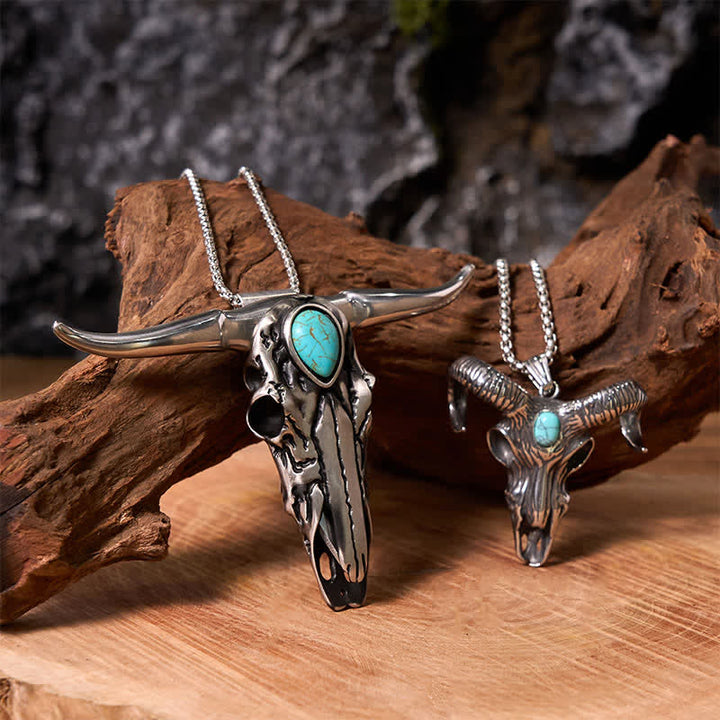 Ensemble de colliers et pendentifs en forme de tête de bélier turquoise avec corne de taureau et corne de bélier