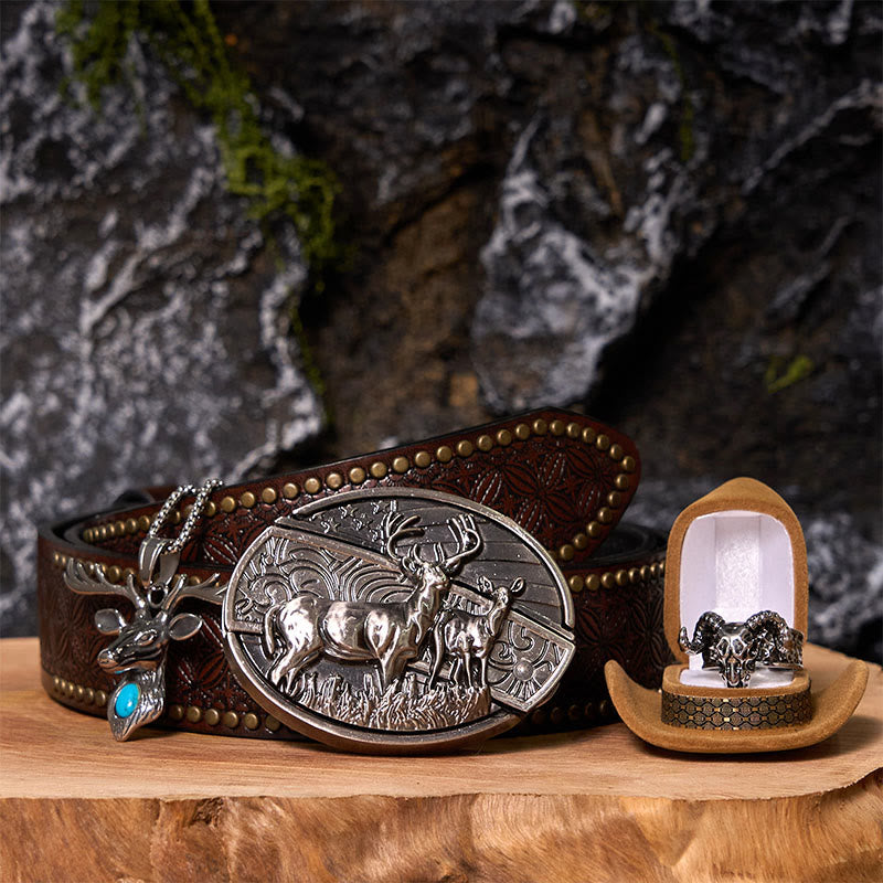 Ensemble de boucles de ceinture à couteau caché avec drapeau de cerf et anneau de chèvre fantôme