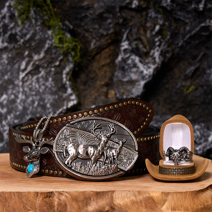 Ensemble de boucles de ceinture à couteau caché avec drapeau de cerf et anneau de chèvre fantôme