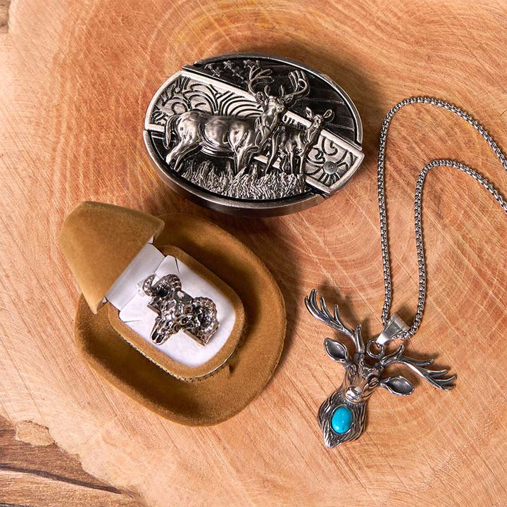Ensemble de boucles de ceinture à couteau caché avec drapeau de cerf et anneau de chèvre fantôme