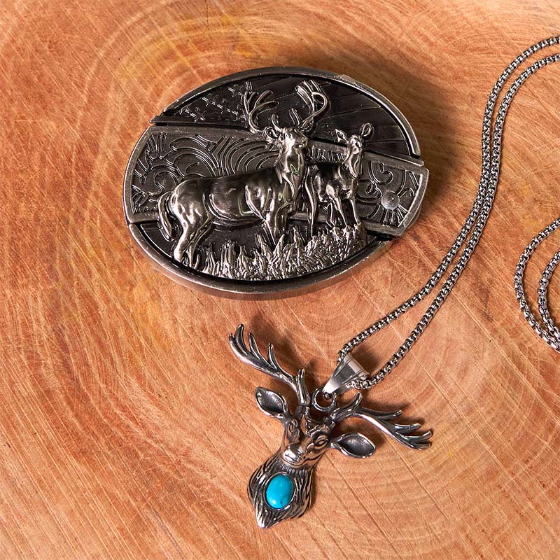 Ensemble de boucles de ceinture à couteau caché avec drapeau de cerf et anneau de chèvre fantôme