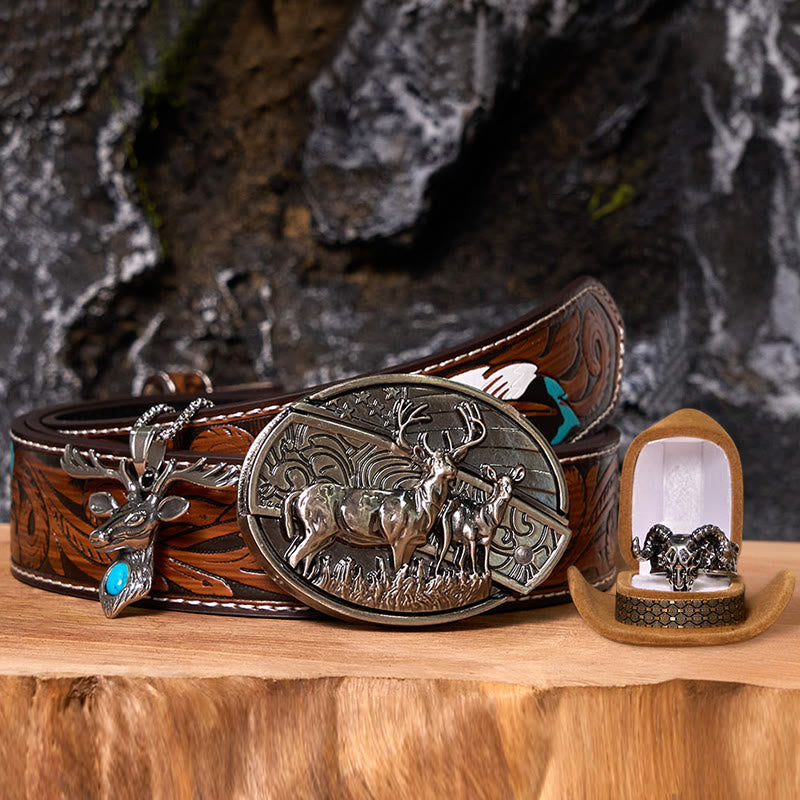 Ensemble de boucles de ceinture à couteau caché avec drapeau de cerf et anneau de chèvre fantôme