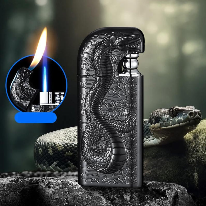 Briquet au butane rechargeable à double flamme en relief Serpent King