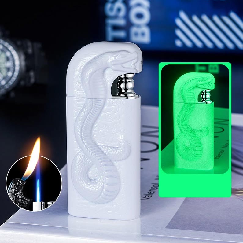 Briquet au butane rechargeable à double flamme en relief Serpent King