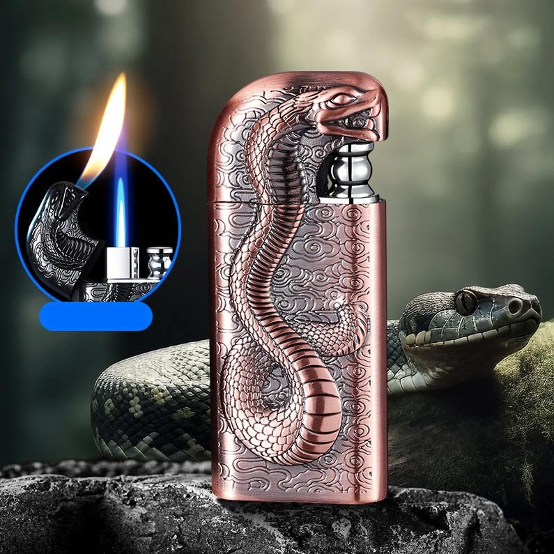 Briquet au butane rechargeable à double flamme en relief Serpent King