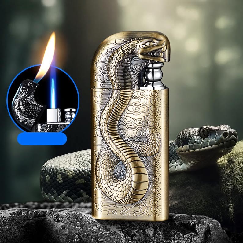 Briquet au butane rechargeable à double flamme en relief Serpent King